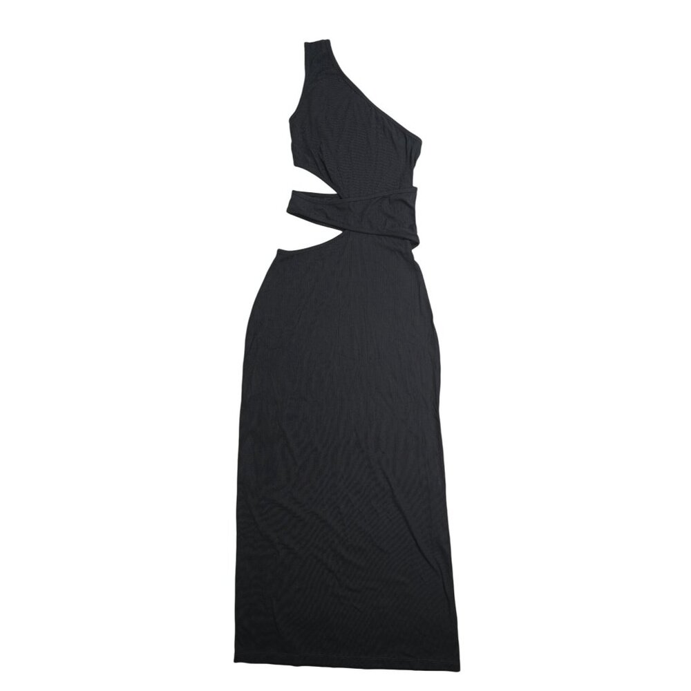 Kookai One Shoulder Cutout Ribbed Dress in Black